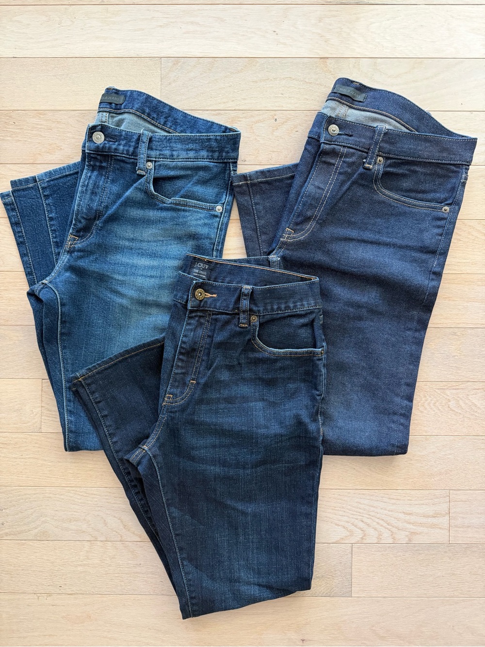 NWOT - 3 pairs - J. Crew & Uniqlo Men’s Straight Jeans - Medium, dark blue W32